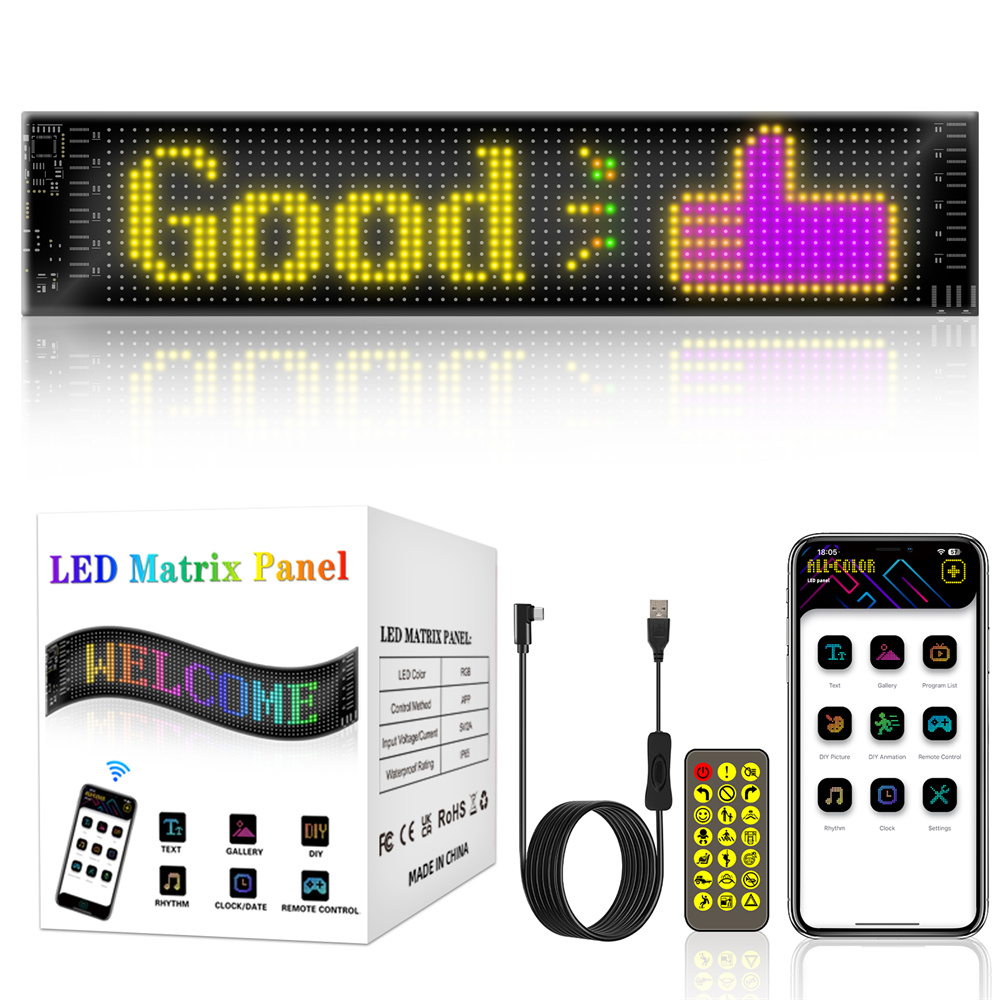 Panneau LED Matrix Pixel Panneau LED RVB USB 5V pour voiture Contrôle d'application Bluetooth Panneau de signalisation à LEDs pour voiture