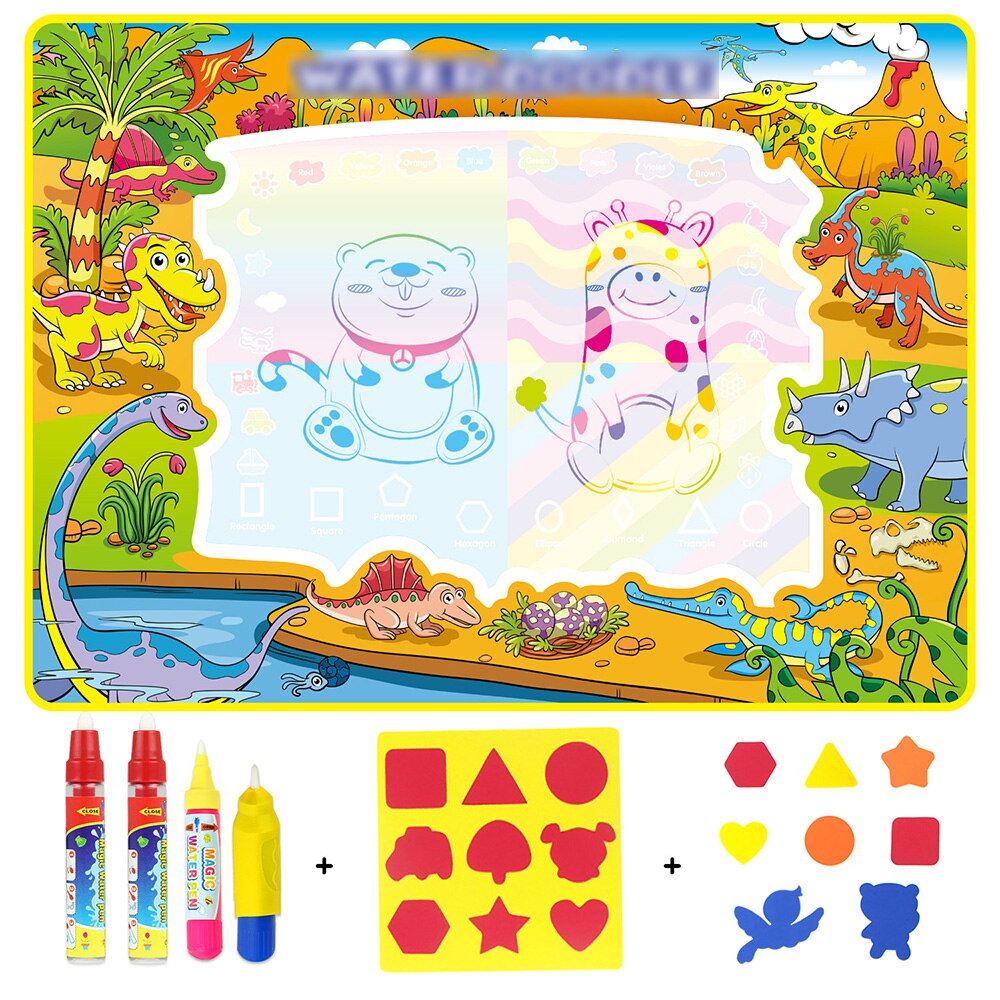 4 typer stor størrelse magisk vandtegningsmåtte sæt med vandpen & eva-frimærker maleri doodlebræt pædagogisk legetøj til børn: A 110 x 80cm