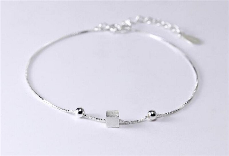 Lady 925 Sterling Zilveren Enkelbanden Voor Vrouwen Party Accessoires Meisjes Vierkante Bal Armband Vrouwelijke Armband Zilveren Dame