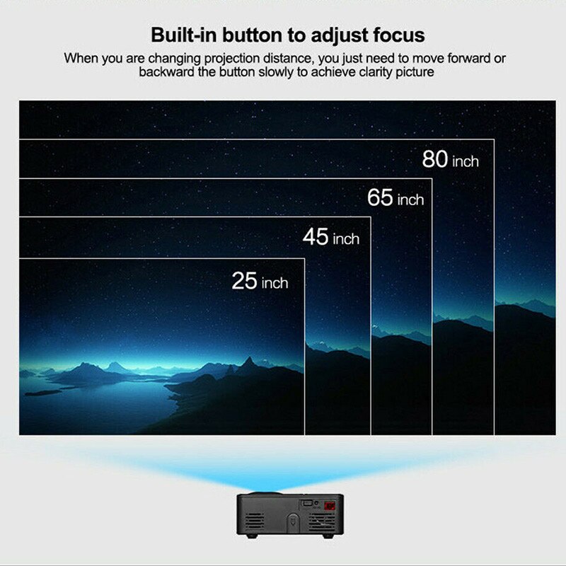 HD Neat Portable Pocket Projector Support 1080P Built-in Stereo Speaker for Home Office KQS8