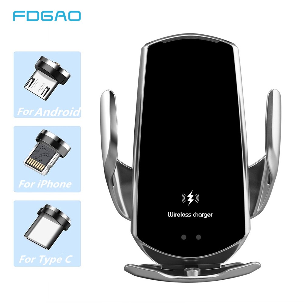 Automatic 15W Qi Car Wireless Charger for iPhone 12 11 XS XR X 8 Samsung S21 S20 Magnetic USB Infrared Sensor Phone Holder Mount