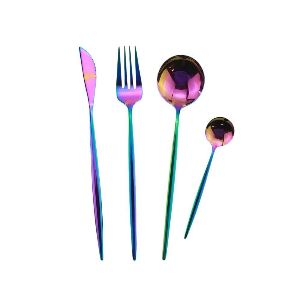 Couverts en or blanc miroir de cuisine | Ensemble de vaisselle 304 service de vaisselle en acier inoxydable, couteau fourchette cuillère service de table 32 pièces/8: Rainbow
