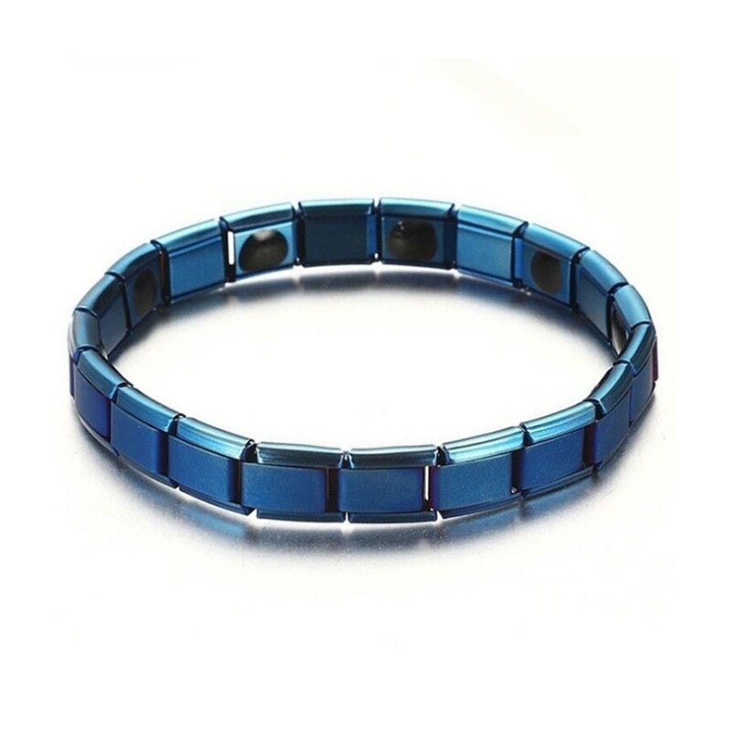 Bracelet magnétique pour homme, soins de santé, perte de poids, thérapie magnétique élémentaire, soulagement de la douleur, arthrite, énergie Bio magnétique,: Blue  Single row
