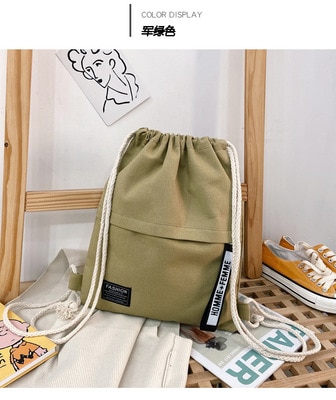 Drawstring Closure Classic Backpack Women Solid Color Shoulder Bag Messenger Bag Tote Bucket Bag: Green