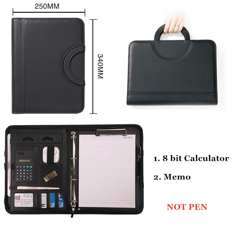 A4 pärm dokument mapp ring skåp fall manager padfolio företag organisatör hållare blixtlås kontor hand portfölj väska: B svart