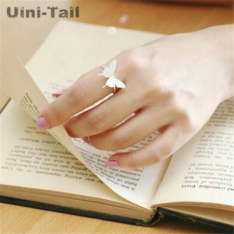 Uini-tail-anillo mariposa abertura de plata de primera ley para mujer, sortija, plata esterlina 925, cepillado, clásico,