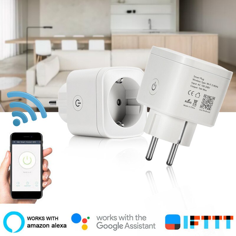 EU Plug WIFI Smart Outlet Socket Remote Control Timer Voice Control Power Energy Monitor Smart Power Socket With Alexa Assistant