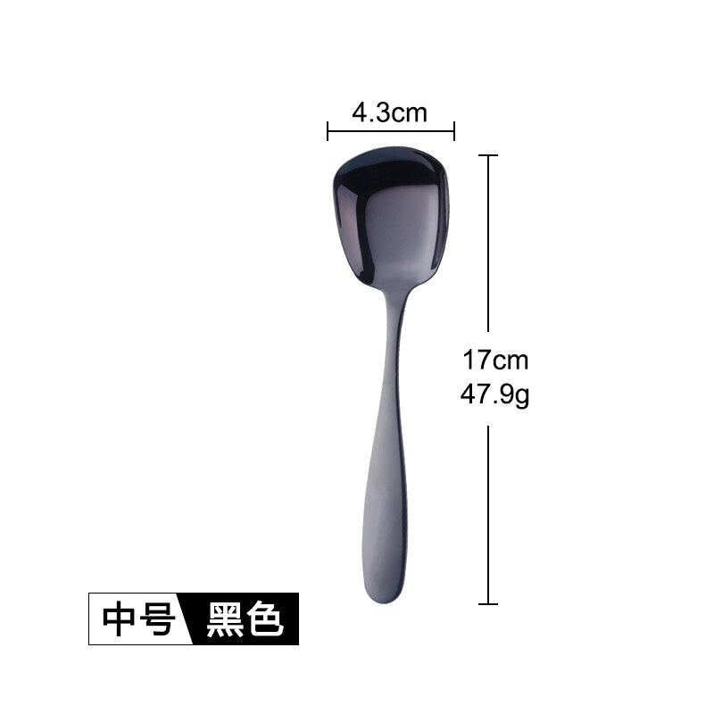 Buyer Star Stainless Steel Square Spoon S M L Rice Spoon Set Dinner Sponn Tableware For Kids &amp; Adult Kitchen Accessory: Spoon Black Medium