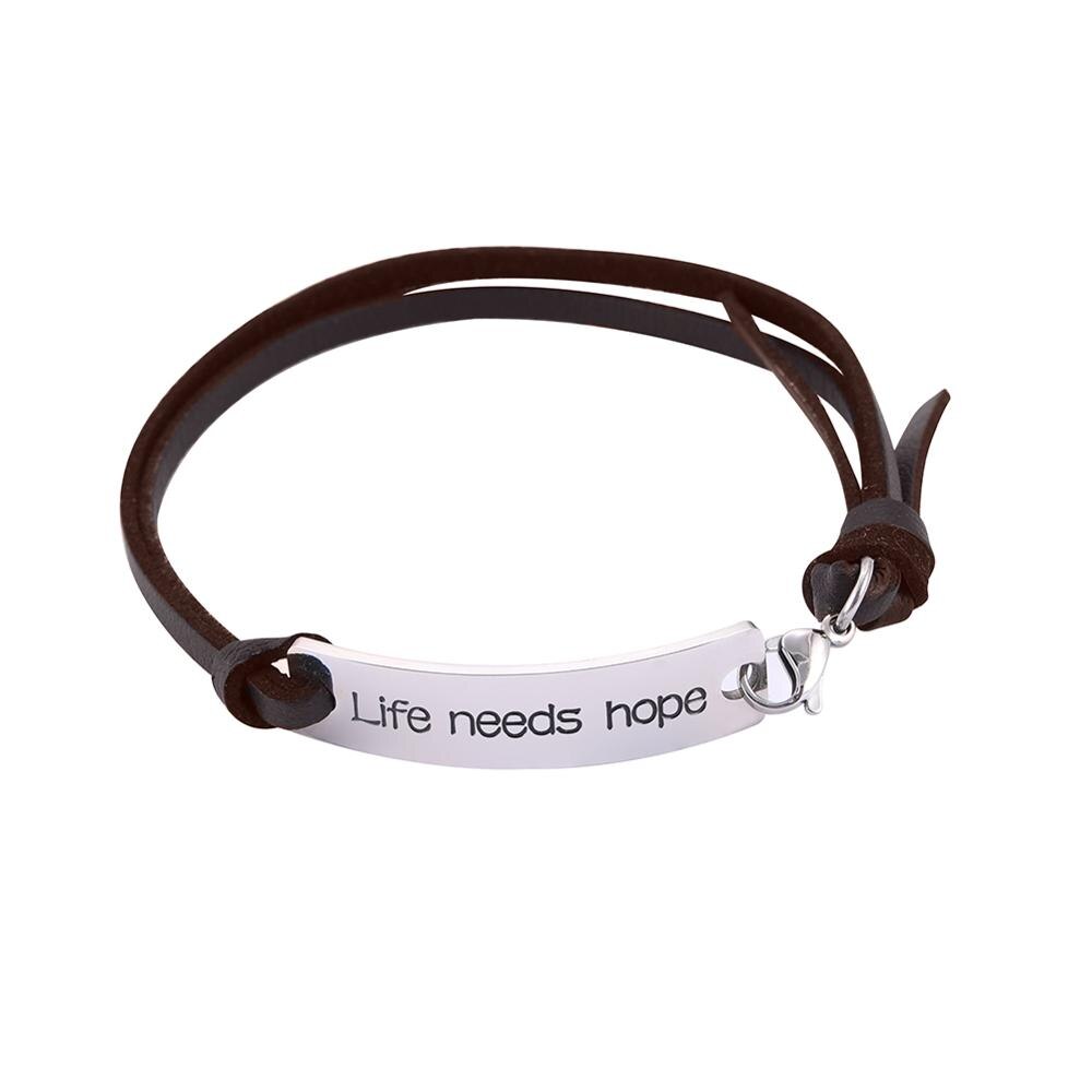 Skyrim-pulsera de cuerda de cuero sintético para hombre, brazalete con palabras inspiradoras de acero inoxidable, color marrón y negro, para amantes y amigos: Life needs hope / Black
