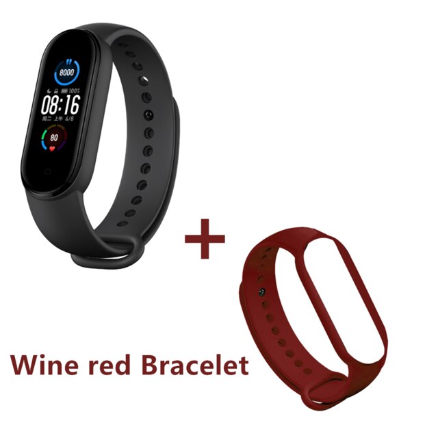 Xiaomi Mi Band 5 Wristband Stress Female Health Smart Blacelet Heart Rate Sleep Step Swim Sport Monitor APP Push Alarm: wine red Bracelet