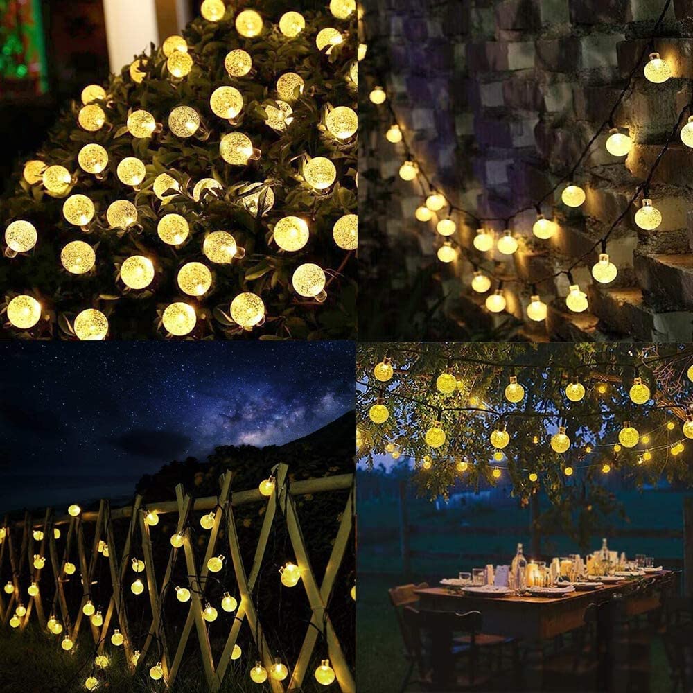 Solar String Lights LED Solar Globe Fairy Garden Lamp Crystal Balls Outdoor Waterproof Solar Powered String Lights Decoration: Warm White / 12M LED 2.5CM  BALL