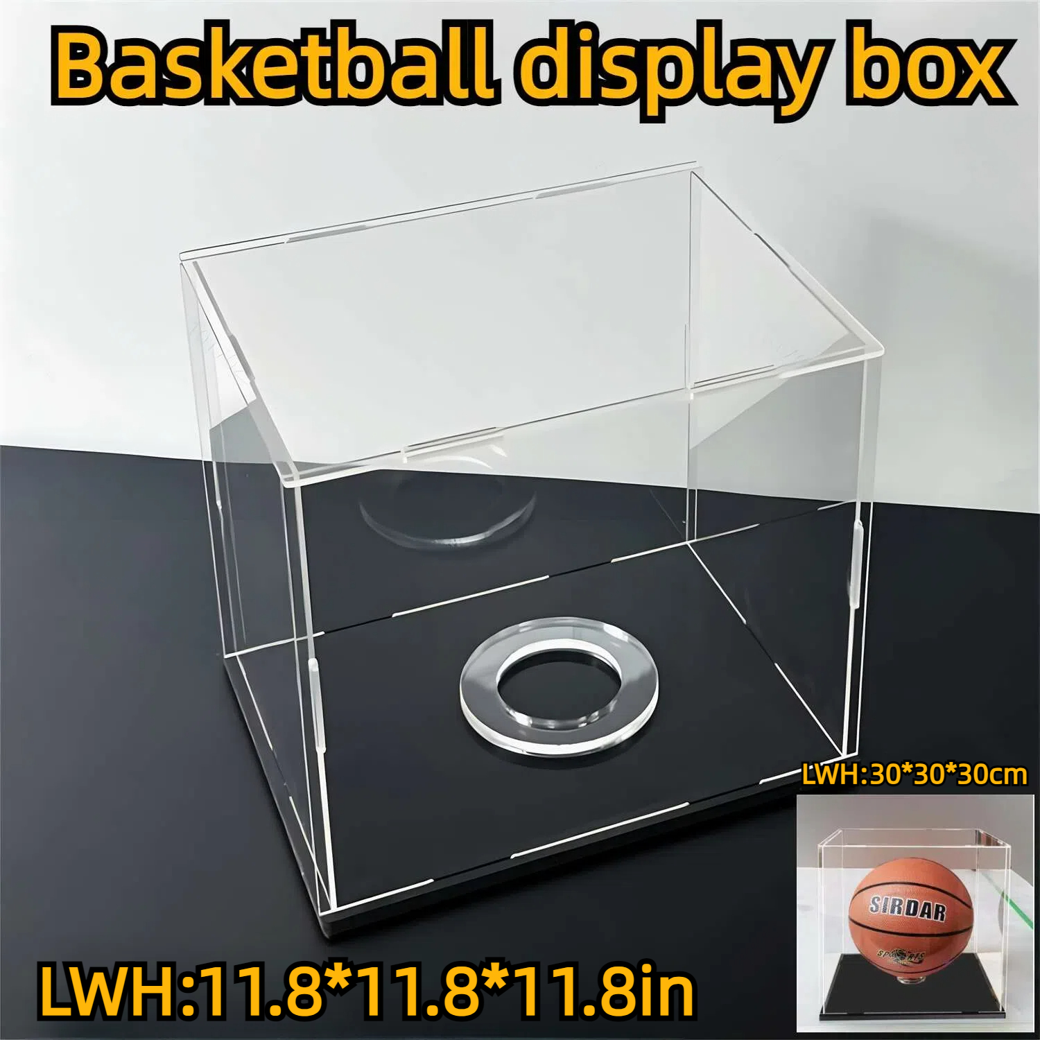 1 acrylic assembly display box, football and basketball display collection, (complimentary circular base accessory * 1)