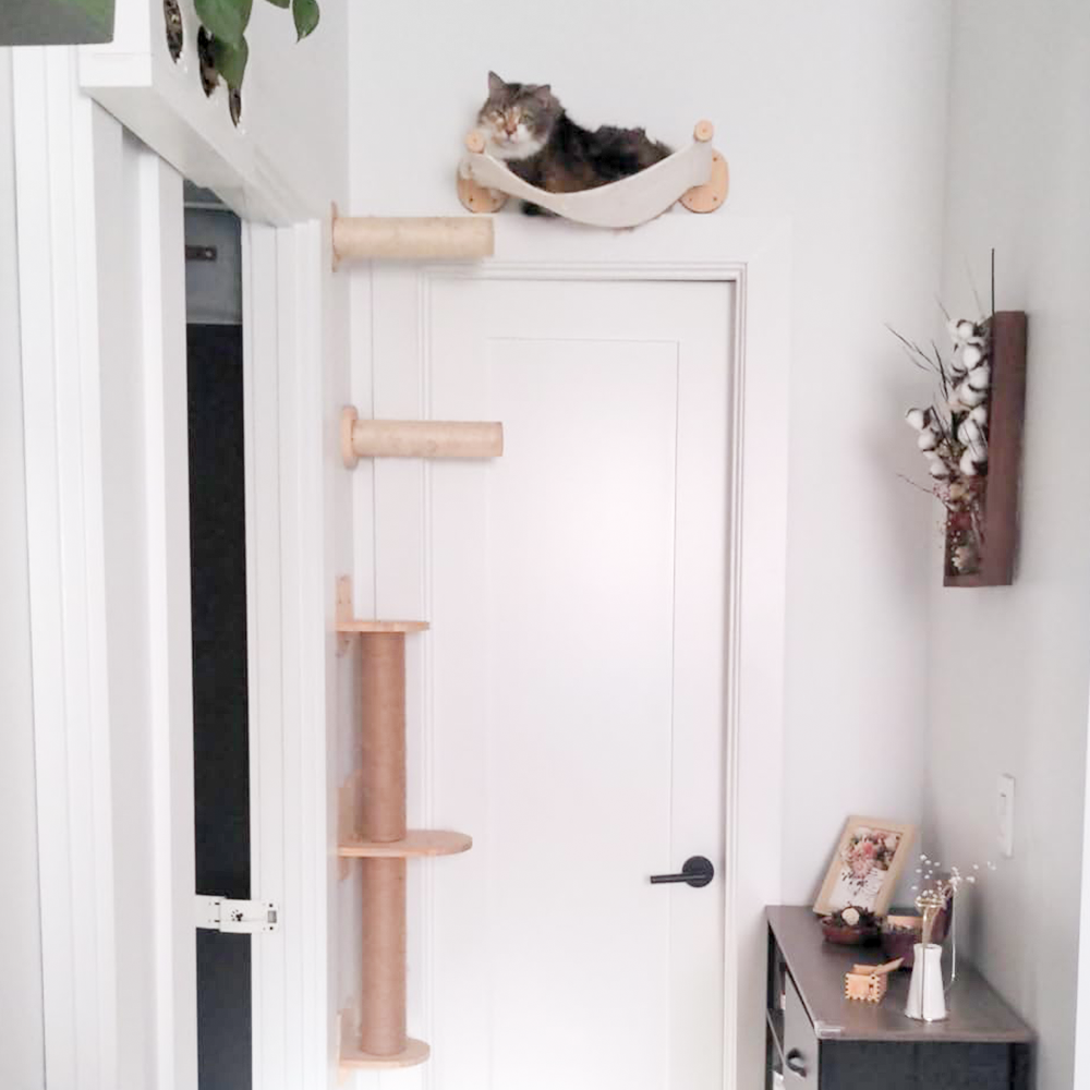 Cat Tree Wall Mounted Cat Climbing Wood Shelves Cat Jumping Platform or Hammock with Stairway for Kitten Playground Furniture