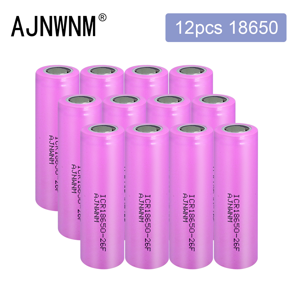 Original 18650 3.7V 2600mAh Li-Ion Batteries Rechargeable Battery ICR18650-26F Safe batteries for Industrial use: 12pcs battery