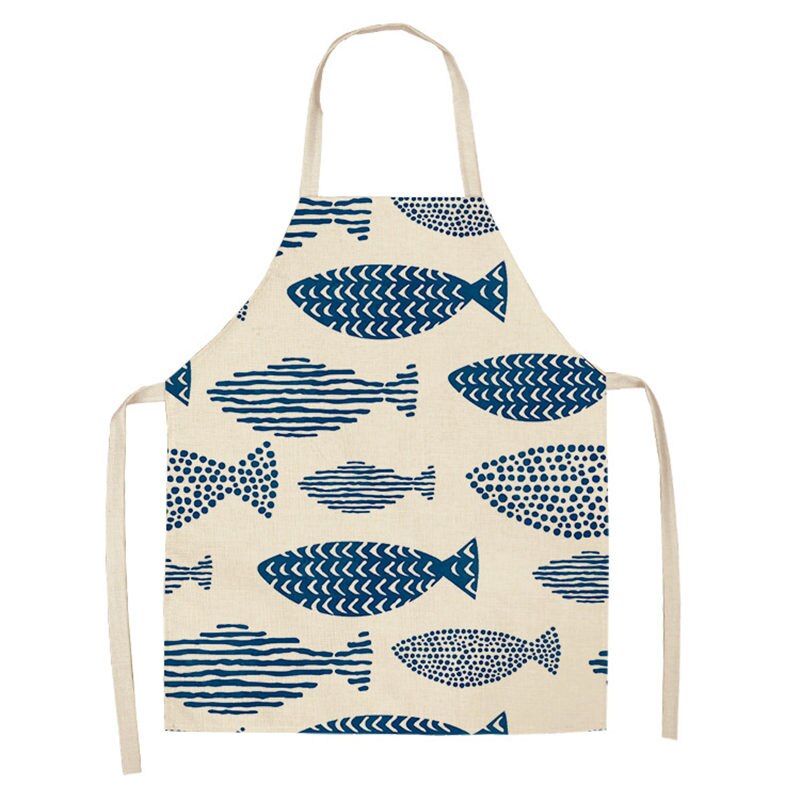 Delantal de cocina de lino y algodón de estilo marinero, para mujer, 53x65cm, para cocinar en casa, hornear, cafetería, accesorio de limpieza, WQL0020, 1 Uds.: 2WQ-WQL0020-8