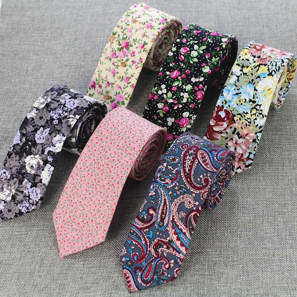 RBOCOTT 6cm Cotton Ties Floral Ties Mens Necktie Casual Suit Wedding Skinny Neck Tie Party Slim Tie Gravatas