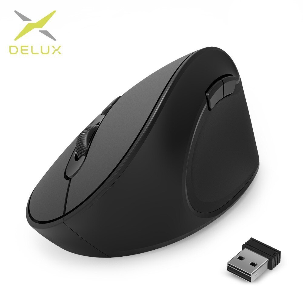 Delux M618SE 2.4G Wireless Mouse 6 Buttons 1600 DPI Ergonomic Vertical Optical Office Computer Mice Wireless For PC Laptop: Black Wireless