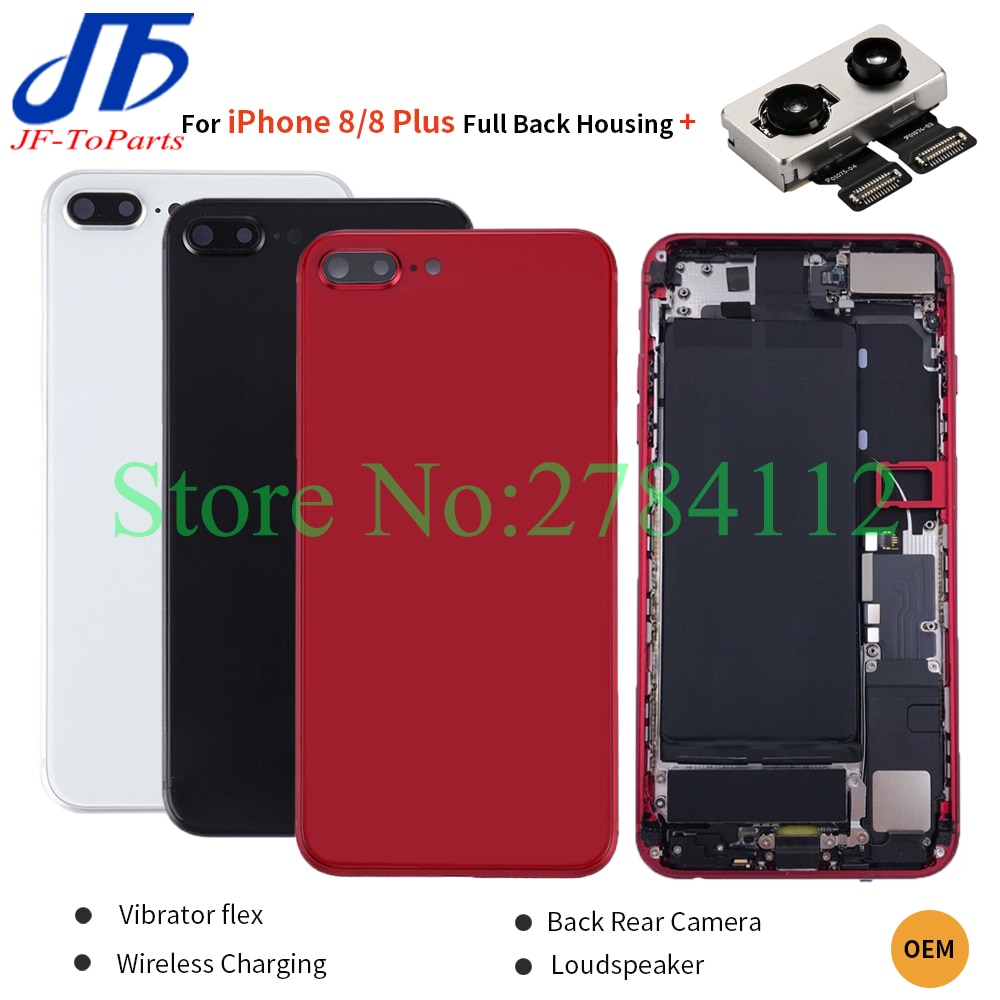 For IPhone 8 8G 8P Plus Back Full Housing Battery Rear Door Cover Middle Frame Chassis with Flex Cable Parts Assembly + Camera