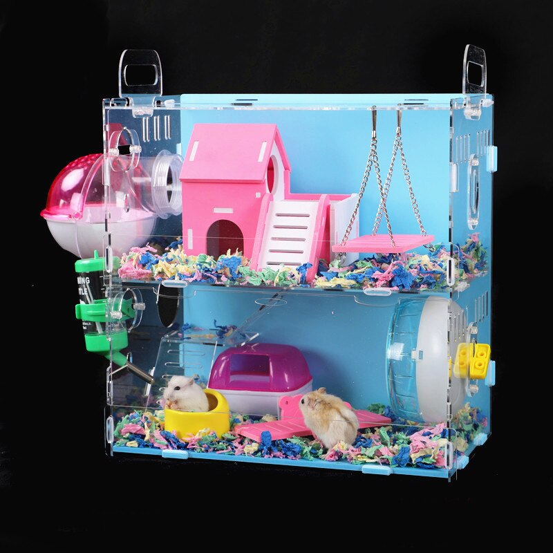 Grote Maat Hamster Huis Acryl Transparant Hamsterkooi Wielen Kleine Huisdier Villa Cavia Kooi Speelgoed Nest Accessoire 30x20x30CM: jk-7