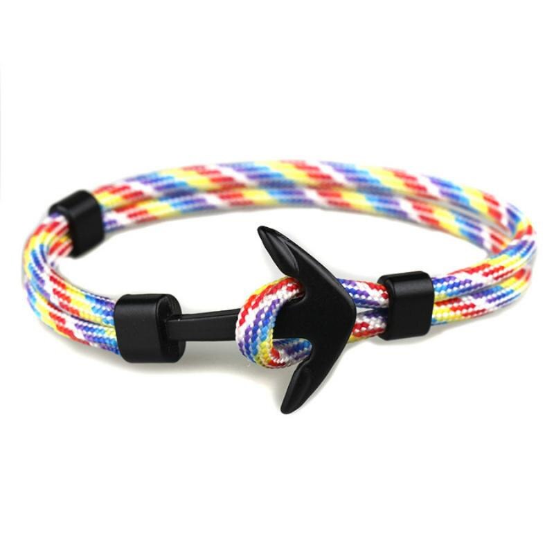 1 @# anker herren überlebensseil kettenarmband herren wickel metall sporthaken hologramm armbänder schwarz bunt