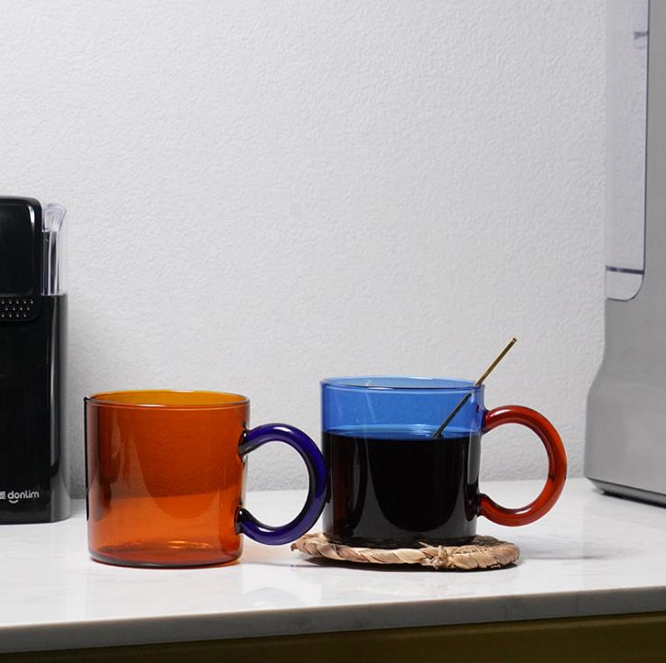 250ml varmebestandig gjennomsiktig tykkere glass kopp drikke redskaper fargerike håndtak glass te kopp glass øl krus til hjemmet