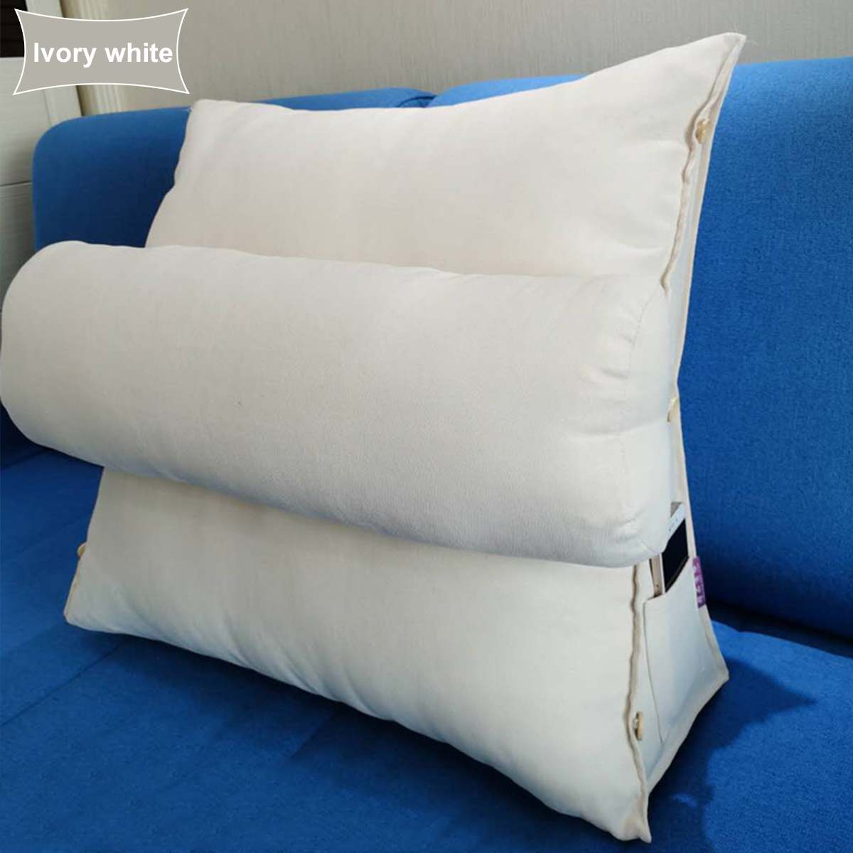 Bed Triangular Cushion Chair Bedside Lumbar Chair Backrest Lounger Lazy Office Chair Reading Pillow Household Decor 20x45x45cm: White