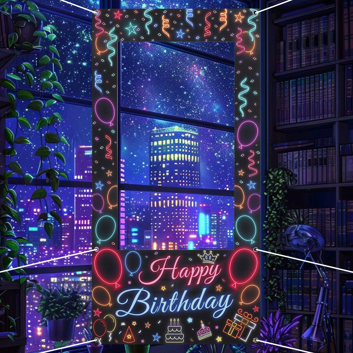 Marco de fotos de vinilo para cumpleaños, herramientas de fotografía que brillan en la oscuridad, decoraciones para de cumpleaños, suministros fluorescentes para , 1 ud.