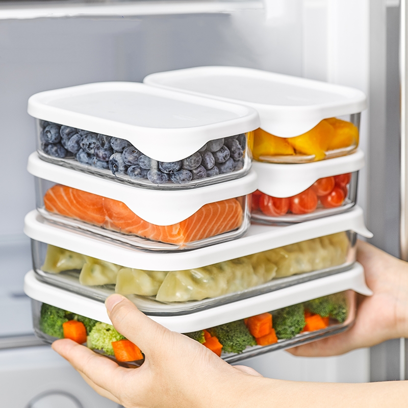 Glas Lebensmittel Behälter mit Silikon Deckel Lager Kasten Mittagessen Bento Oragnizer Küche Zubehör Geschirr Mikrowelle Vorhanden Werkzeuge