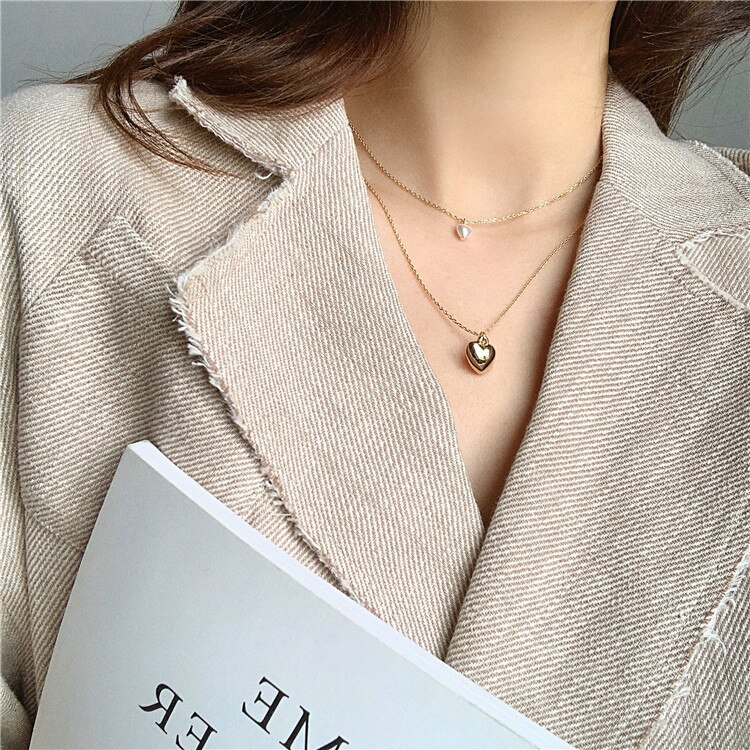 HangZhi Neue Asymmetrie Süßwasser Perlen Metall Liebe Anhänger Schlüsselbein Kette Halsband Halskette für Frauen Mädchen Partei Schmuck: D