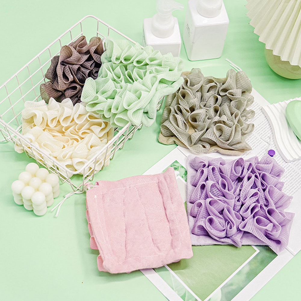 2-In-1 Bath Loofah Sponge with Drawstring Bath Ball Bath Loofah Shower Washcloth Set for Women Men