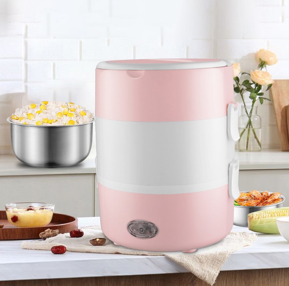 2L Electric Mini Rice Cooker Multi-functional Portable Stainless Steel 2/3 Layers Steamer Meal Thermal Heating Cookers Lunch Box