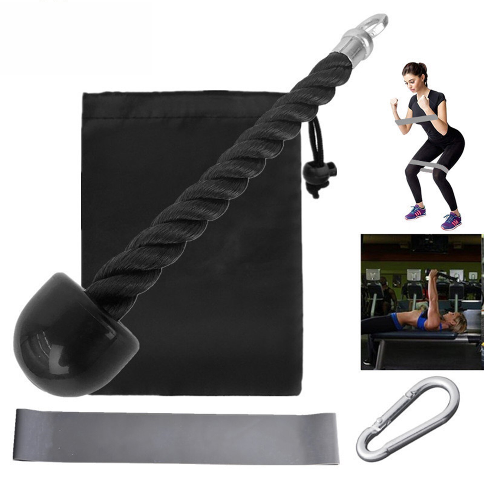 Single Grip Tricep Rope with Carabiner Triceps Rope Resistance Band for for Home Workout Training