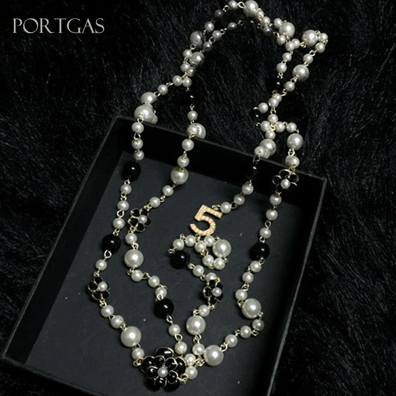 Long Simulated Pearl Necklace For Women No.5 Double Layer collane lunghe donna camelia maxi necklace Party Necklace