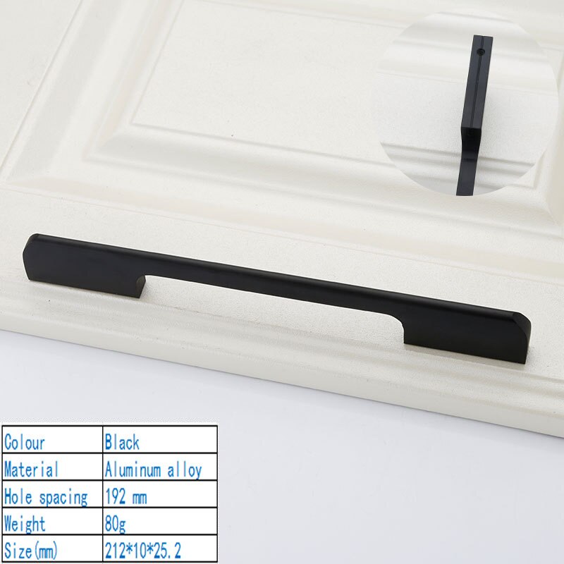 Pomos y tiradores de puerta minimalistas y modernos americanos, Tiradores para enfriador de vino, manijas de cocina, manijas para armario, manija para armario: Black 192