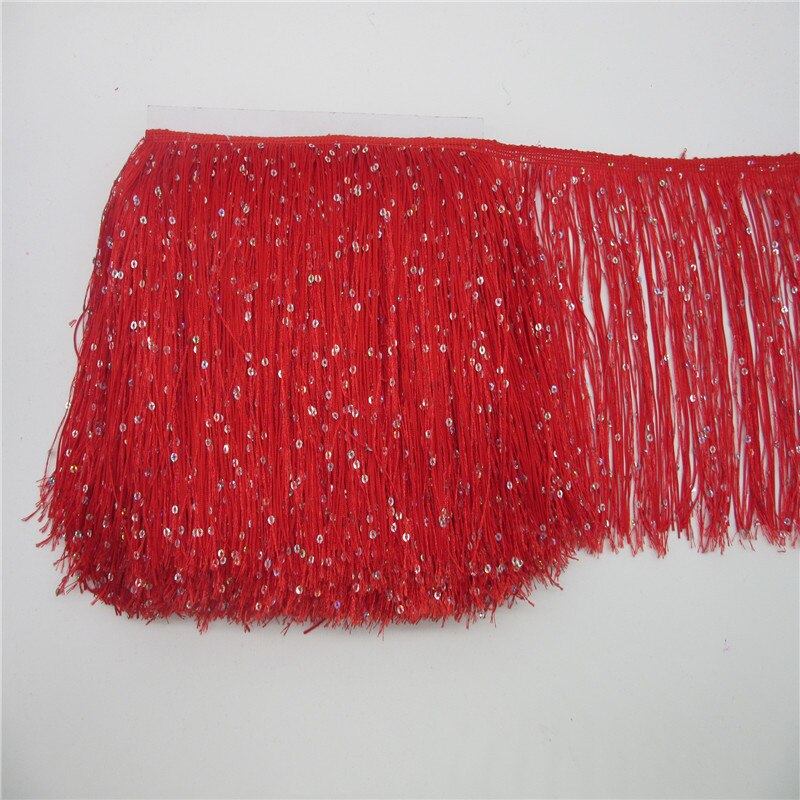 YY-tesco 1 Yard 20CM Long Polyester Sequins Tassel Fringe Lace Trim Ribbon Sew Latin Dress Stage Garment Curtain Accessories: Red