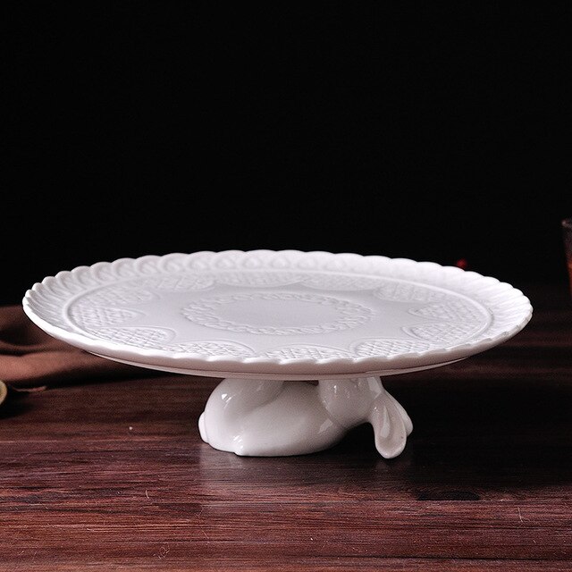 Sød kanin keramisk kagefad dekorativ tallerken kagebakke dessertholder bryllup dekoration forsyninger keramik med hare 08153: 12 tommer b