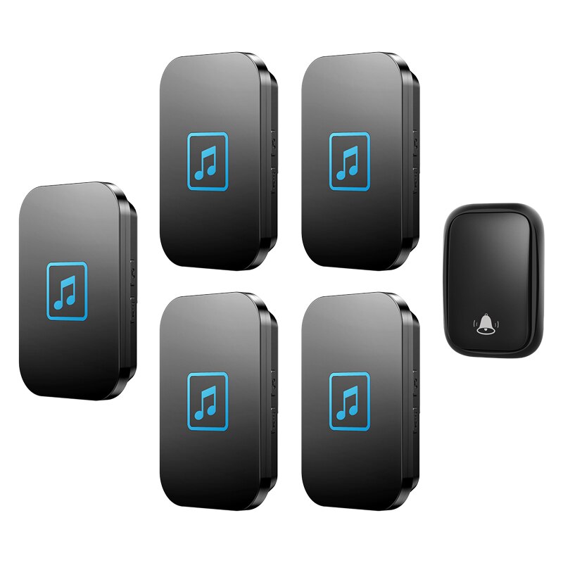 CACAZI Self-powered Home Wireless Doorbell Waterproof No Battery Button US EU UK Plug 60 Chime 0-110 DB 1 Transmitter 5 Receiver: black 1x5 / VS