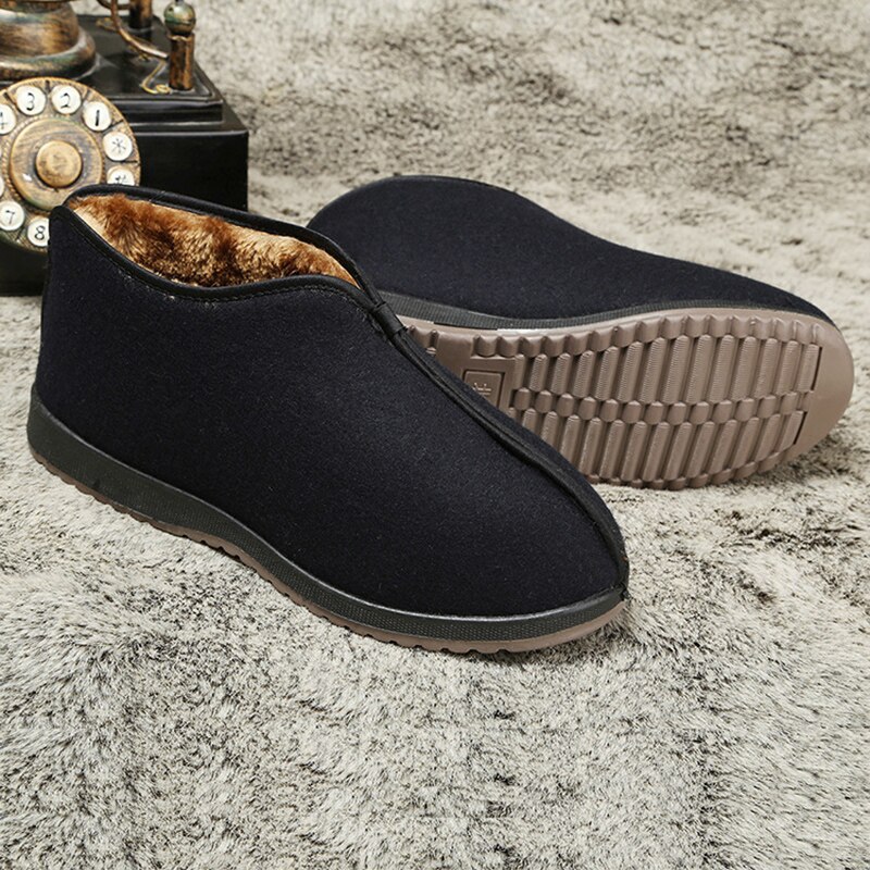 Zapatos de algodón antideslizantes para hombre, calzado grueso de terciopelo, botas de algodón para personas mayores y de mediana edad, Invierno