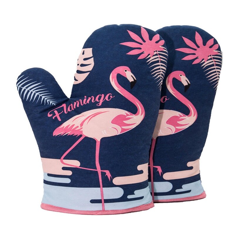 Flamingo mønster mikrobølgehandsker højtemperaturbestandige ovnhandsker grydelapper isoleret pude termostabilitet køkkenredskaber: Bl