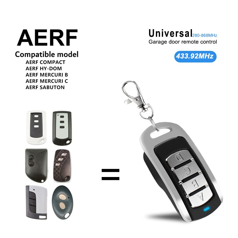Garage door remote control for AERF TMP-1 MARS COMPACT MERCURI B SABUTON 433.92MHz handheld transmitter