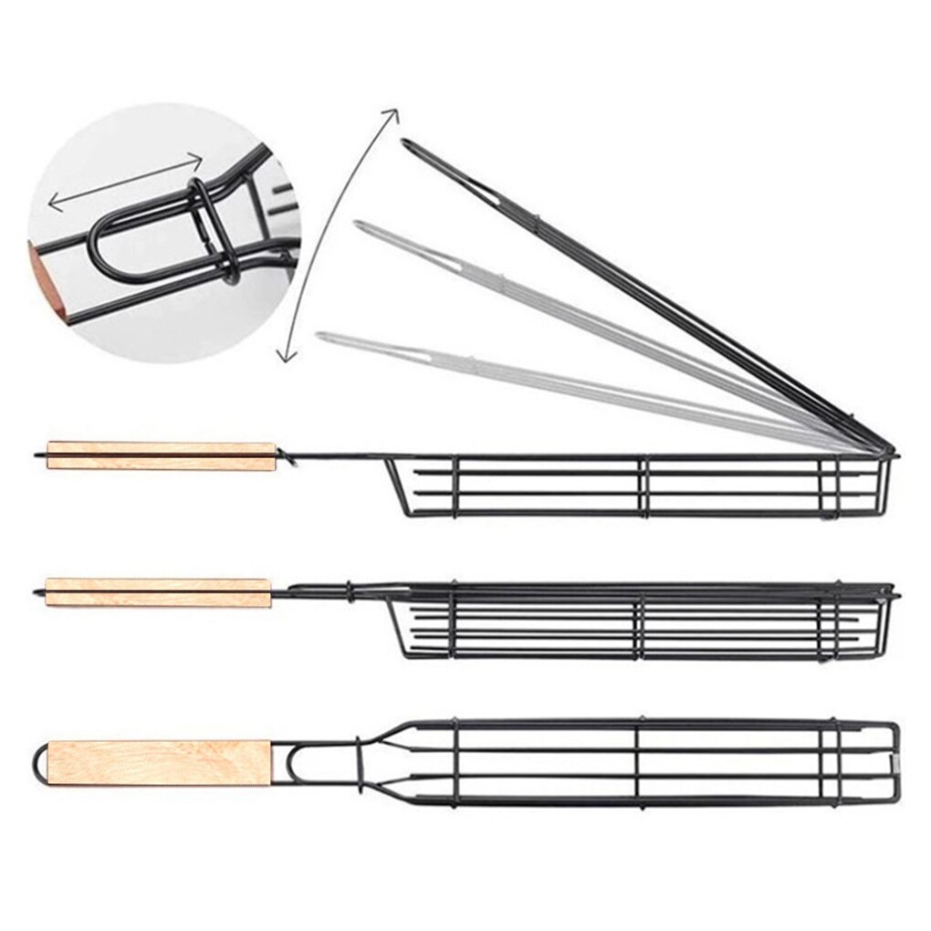 Draagbare Bbq Grillen Mand Roestvrij Staal Anti-Aanbak Barbecue Grill Mand Tools Grill Mesh For A Vlees Hamburger Bbq Gereedschap