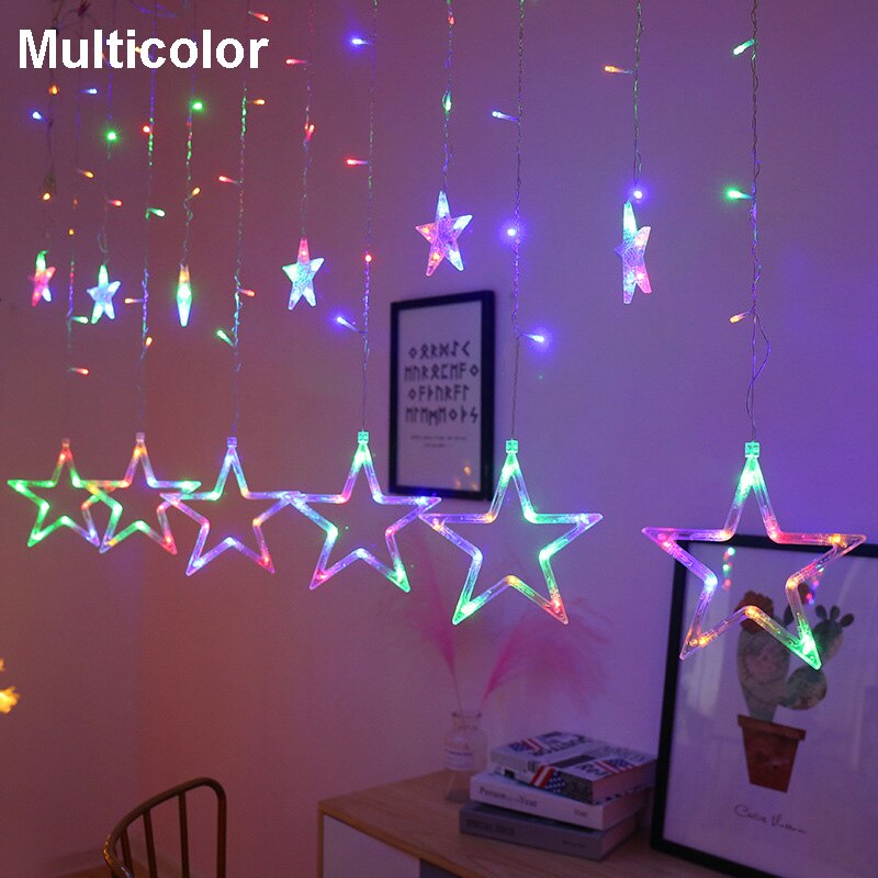 LED Twinkle Star Heart String Lights EU Plug 220V Waterproof Outdoor Christmas Fairy Garlands Curtain Lights Wedding Party Decor: big star-multicolor