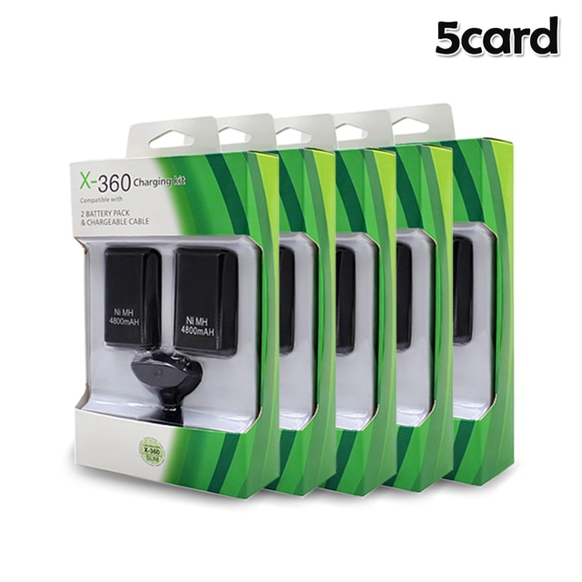 4800mah Rechargeable Ni-mh Batteries + USB Charging Charger Cable For Xbox 360 Wireless Controller EM88 Replacement Battery Pack: 5 cards