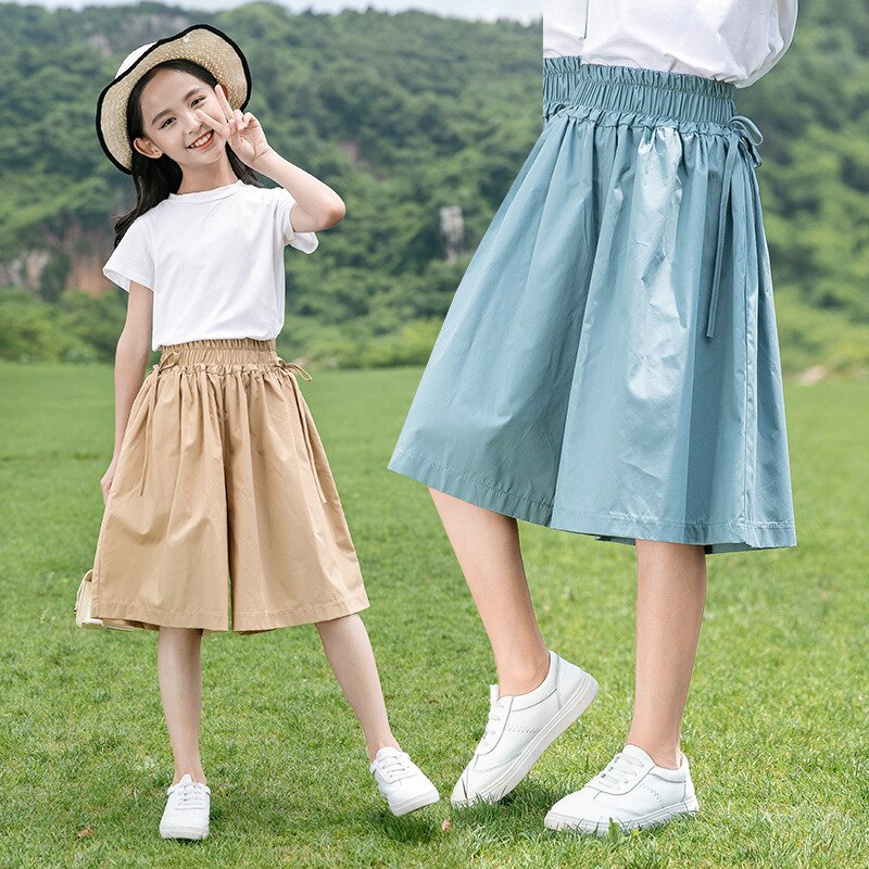 Girls Culottes Summer Trousers Big Boys Girls Loose Children'S Casual High-Waisted Wide-Legged Trousers 4-13Y