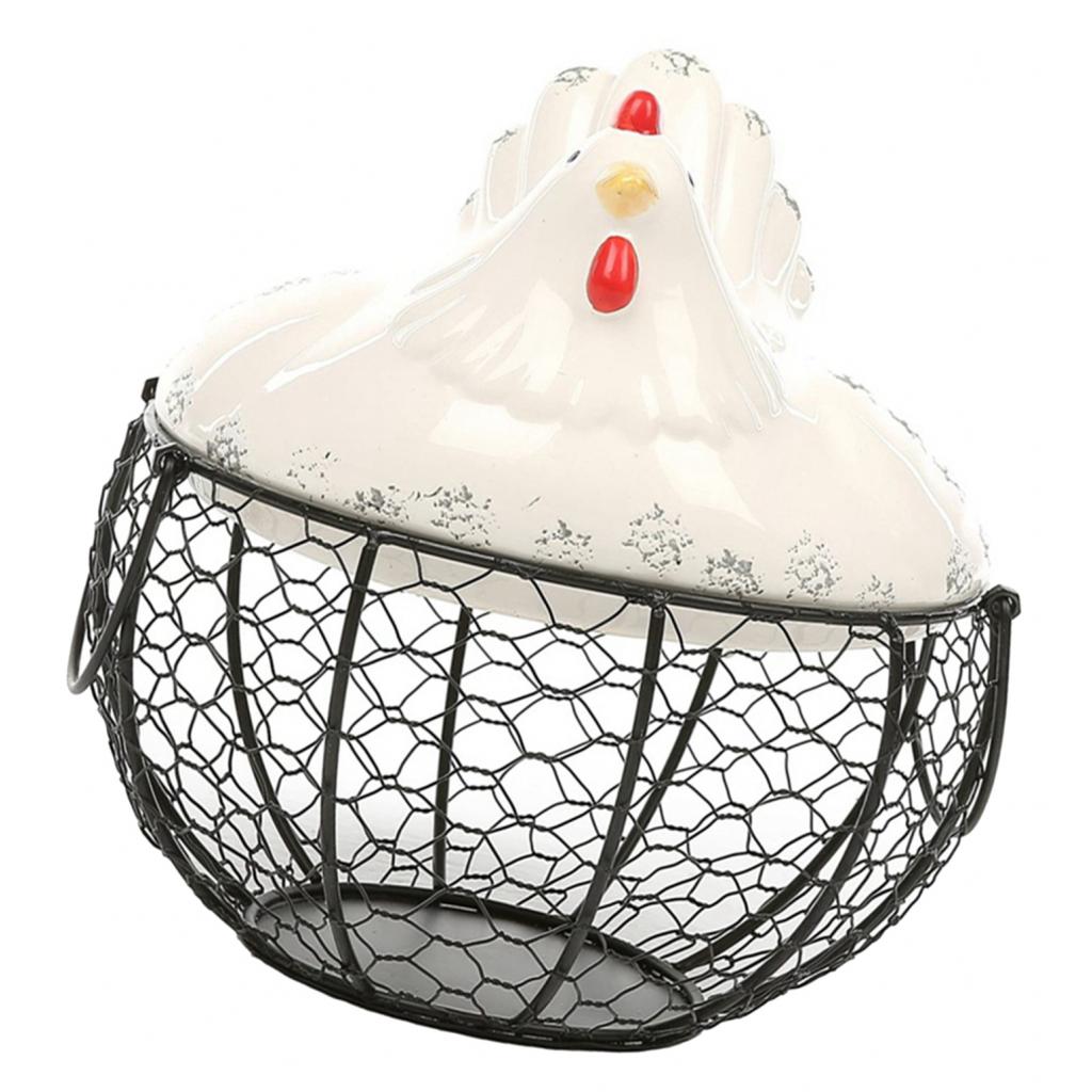 Cesta de huevos de alambre de Metal de cerámica para Gallina, cuenco decorativo para frutas y verduras: 1 Set Egg Basket