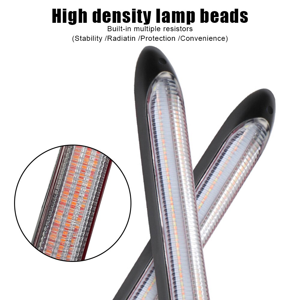 2 Pcs Universal LED Car DRL Daytime Running Lights Waterproof Car Headlight Streamer Strip Turn Signal Yellow Flow Day Light