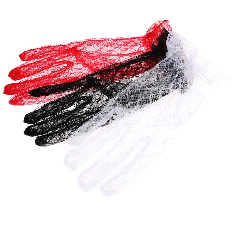 Zwart Rood Wit Elegante Pure Ivoor Korte Kanten Handschoenen Vrouwen Party Bruiloft Handschoenen