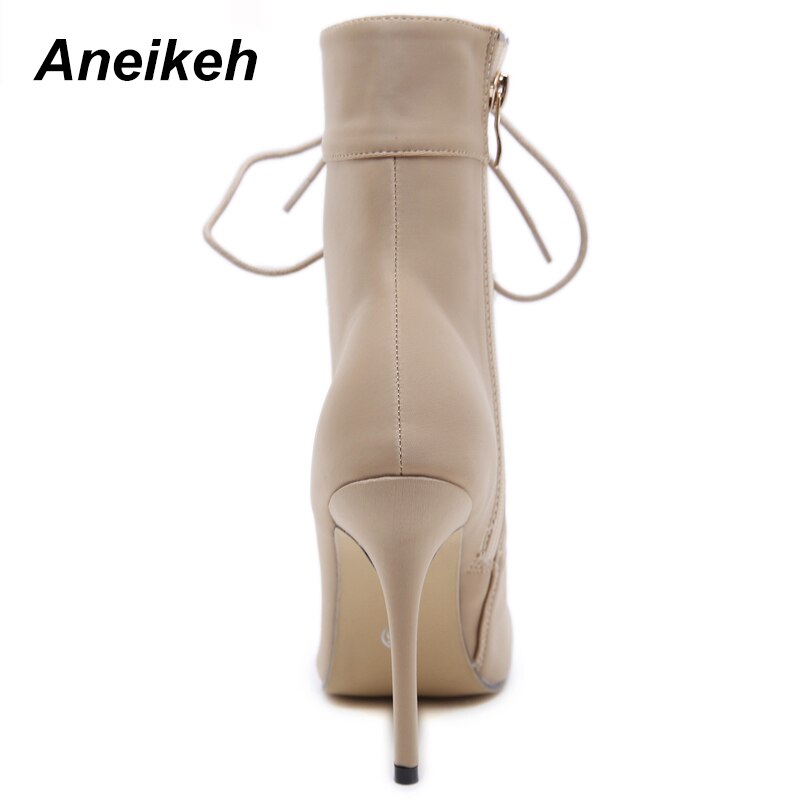 Aneikeh Boots Women Stretch Fabric Cross strap Western Pointed Toe Women's Chelsea Boots Dance High Heel Shoes