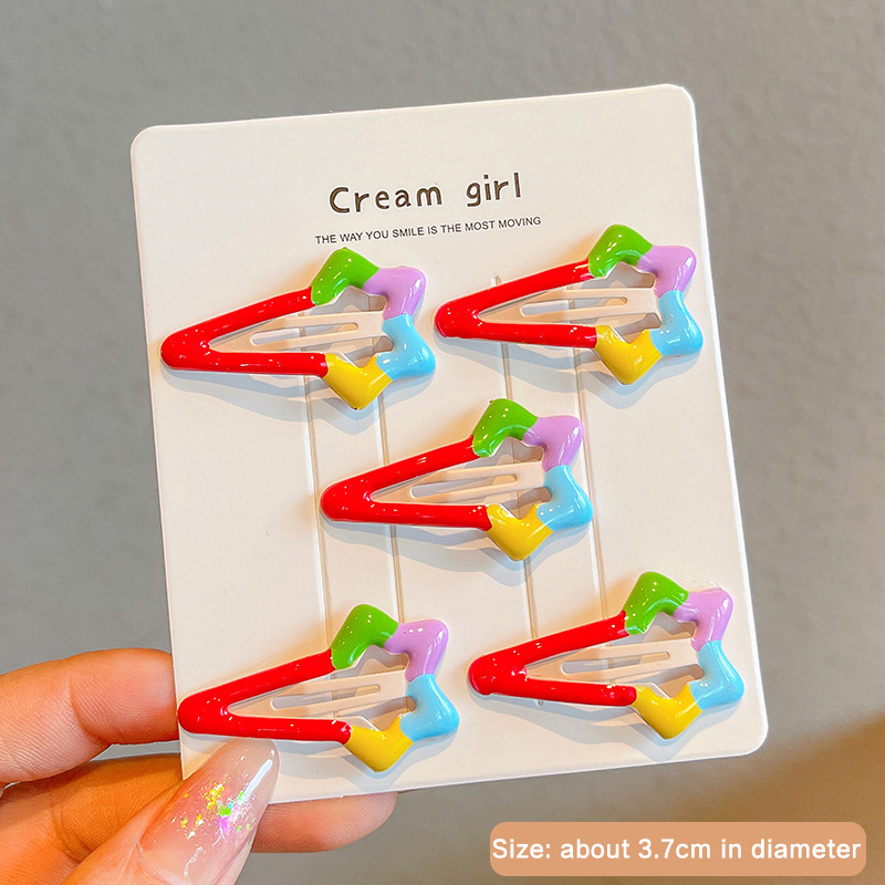 Pinces à cheveux arc-en-ciel mignonnes pour filles, fleur de dessin animé, épingle à cheveux étoile, pince à frange latérale, beaux accessoires pour cheveux, , 5 pièces: YELLOW