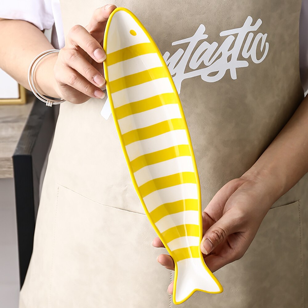 Irregular Fish Shape Ceramic Plate Rectangle Solid Glaze Steaming Fish Tray Porcelain Dinner Plate Household Dish